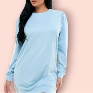 Kingston Light Blue  Long Sleeve Crew Neck  sweatshirt  Soft Mini dress